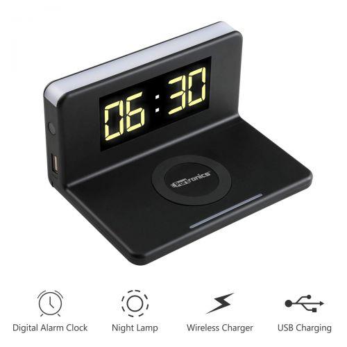 Portronics Ciri Desktop Wireless Mobile Charger with Alarm Clock and LED Lamp (Black) POR-198