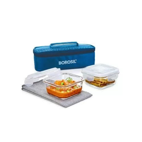 Teal Glass Lunch Box, Square x 2 (Flat)