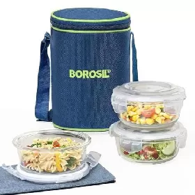Borosil Blue Glass Lunch Box, Set of 3 400 ml thumbnail