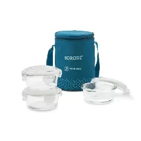 Borosil Teal Glass Lunchbox, Set of 3