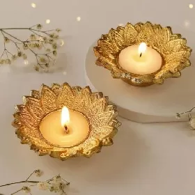 Brass Metal Diya - Flower Shape