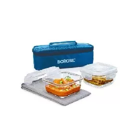 Teal Glass Lunch Box, Square x 2 (Flat)