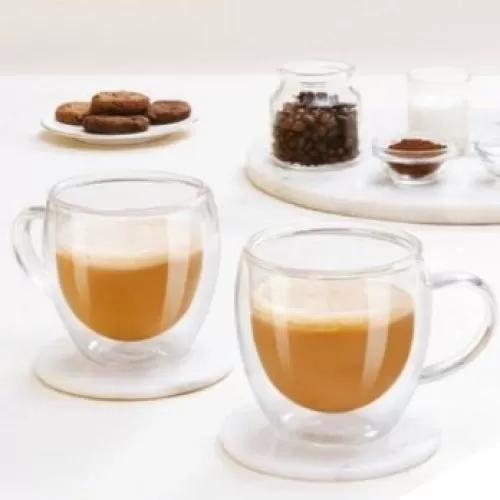 BORO CAFE Double Wall Borosilicate Mugs, Set of 2