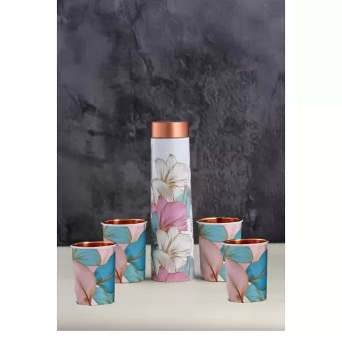 Divine Copper Eclair UV Print Bottle With 4 Glass Gift Set