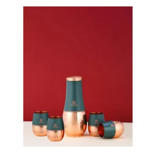 Divine Copper Tulip Jar With 4 Glass Gift Set
