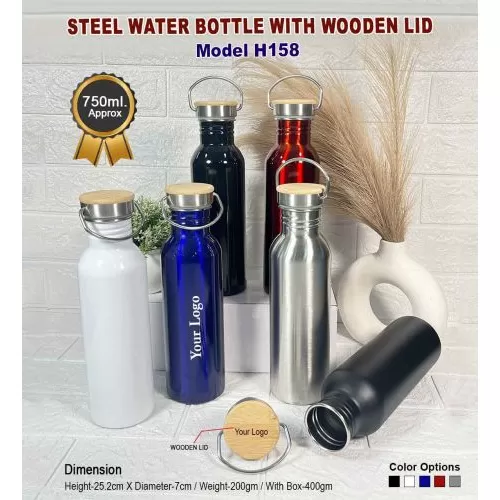 Steel Water Bottle with Wooden LID H158 