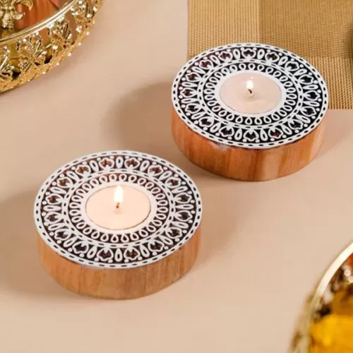 Wooden Diya Tealight Candle Holder
