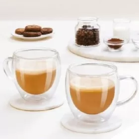 BORO CAFE Double Wall Borosilicate Mugs, Set of 2