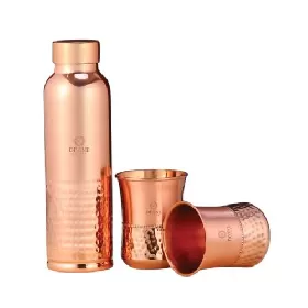 Divine Copper Oreo Half Hammered Bottle With 2 Glass