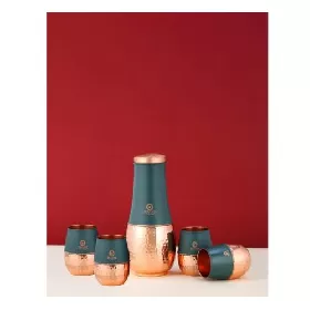 Divine Copper Tulip Jar With 4 Glass Gift Set