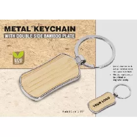 Metal keychain with double side Bamboo plate J142