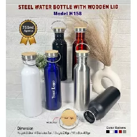 Steel Water Bottle with Wooden LID H158 
