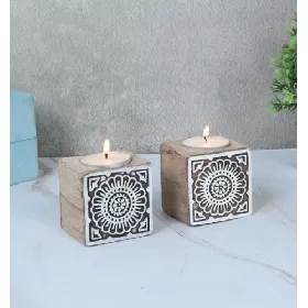 Wooden Square Diya Tealight Candle Holder 