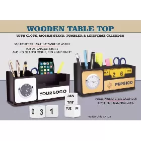 Wooden Table top with Clock A132